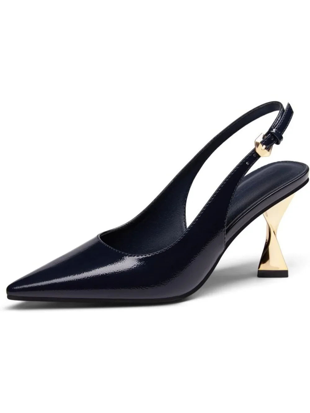 Women's Navy Kitten Heels Slingback Pointed Closed Toe Pumps Comfortable Shoes